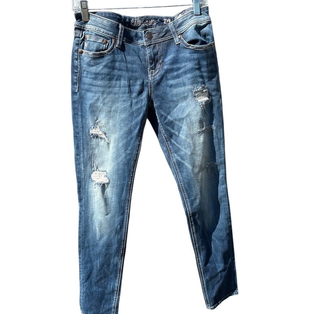 Miss Me Blue Skinny Jeans with Distressed Details